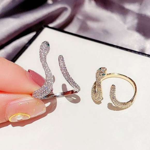 NEW GOLD PLATED DIAMOND PAVE SNAKE RING - Picture 3 of 8